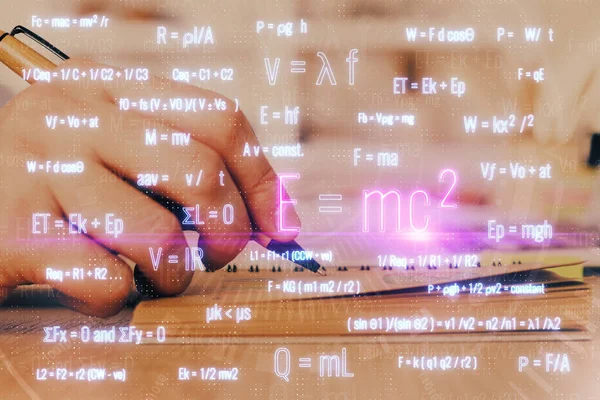 Man Mathematical Scientific Formulas Concepts Education Symbols Equations Virtual Interface — Stock Photo, Image