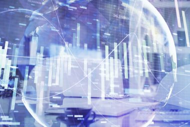 İş teması çizimi ve ofis içi arka planına çifte maruz kalma. Başarı kavramı