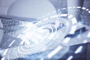 Veri teması çizimi ve cep telefonu arkaplanı çift pozlama. Yenilik kavramı