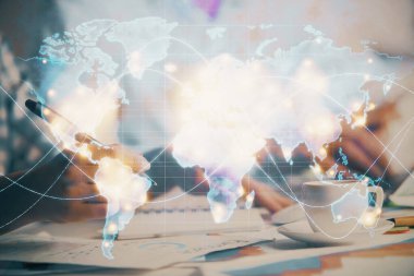 İşletme temasının arka planda not tutanların üzerine çizilmesi. Finans dünyası kavramı