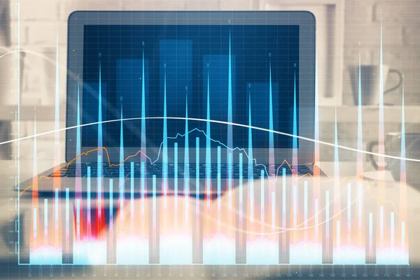 Forex Market Graph Hologram Personal Computer Background Double Exposure Concept — Stock Photo, Image