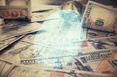 Parmak izi taramasının arka planda iki kez görüntülenmesi. Güvenli erişim kavramı.