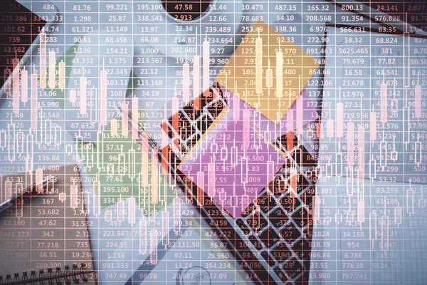 Multi Exposure Financial Chart Drawing Table Background Computer Concept Research — Stock Photo, Image