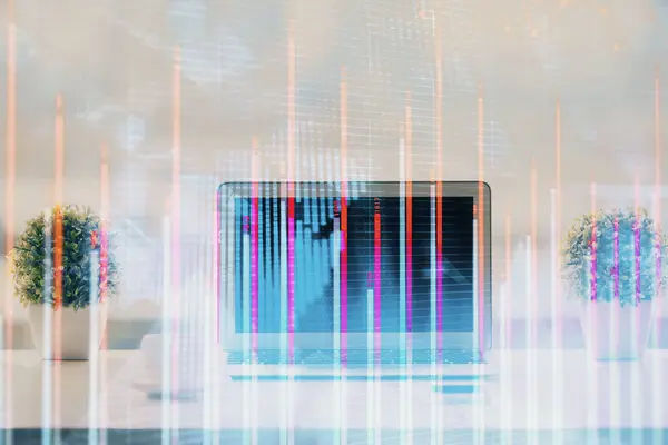 Hologram Forex Stole Počítačovým Pozadím Multi Expozice Koncepce Finančních Trhů — Stock fotografie