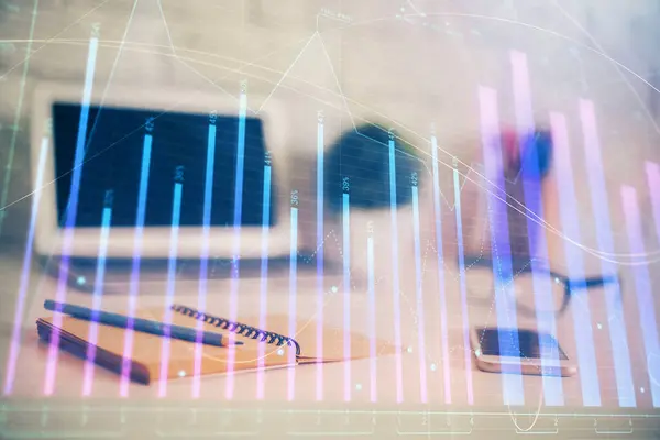 Forex Chart Hologram Bordet Med Datamaskinbakgrunn Gjentatt Eksponering Konseptet Finansmarkeder – stockfoto