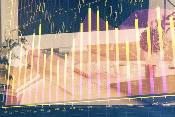 Financial Market Graph Hologram Personal Computer Background Double Exposure Concept — Stock Photo, Image