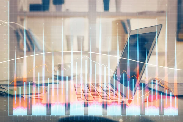 Graf Finančního Trhu Osobní Počítač Pozadí Dvojité Vystavení Koncept Forexu — Stock fotografie