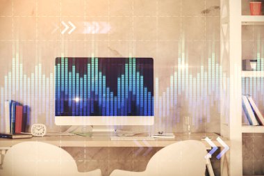 Hisse senedi borsası çizimine ve ofis iç planına çok maruz kalmış. Mali analiz kavramı.