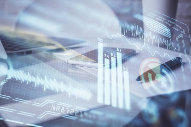 Cep telefonunun arka planında iki kat teknik temalı skeç var. Teknoloji kavramı