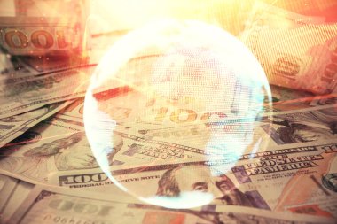İşletme temasının çoklu pozu bize dolar banknotları üzerinden geçiyor. Finansal başarı kavramı.