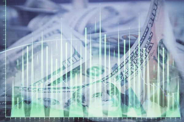 Double Exposure Forex Graph Drawing Dollars Bill Background Concept Financial — Stock Photo, Image
