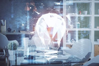 Ampul ve ofis içi arka planının iki katı. Fikir kavramı.