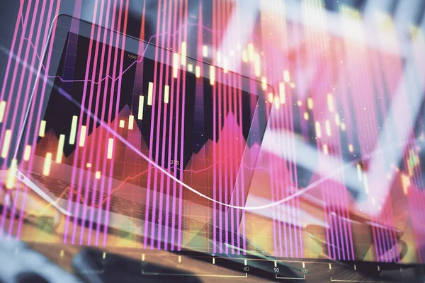 Hologramm Für Den Devisenmarkt Und Personal Computer Hintergrund Doppelbelichtung Investitionskonzept — Stockfoto
