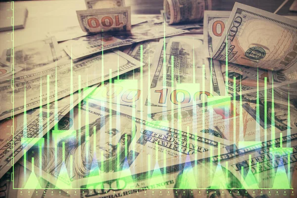 Multi Exposure Forex Chart Drawing Dollars Bill Background Concept Financial — Stock Photo, Image