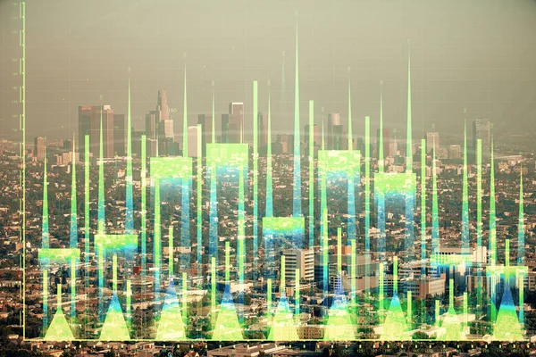 Forex Diagram Stadsbilden Med Skyskrapor Tapeter Dubbel Exponering Finansiell Forskning — Stockfoto