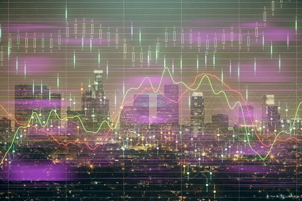 Forex Diagram Stadsbilden Med Höga Byggnader Bakgrund Multi Exponering Finansiell — Stockfoto