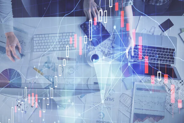Multi Exposure Man Woman Working Together Financial Chart Hologram Business — Stock Photo, Image