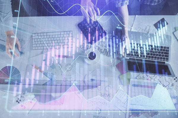 Multi Exposure Man Woman Working Together Financial Chart Hologram Business — Stock Photo, Image