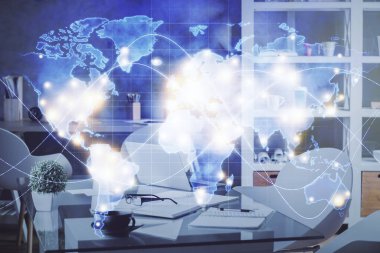 İş teması çizimi ve ofis içi arka planına çifte maruz kalma. Başarı kavramı