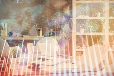 Hisse senedi borsası çizimine ve ofis iç planına çok maruz kalmış. Mali analiz kavramı.