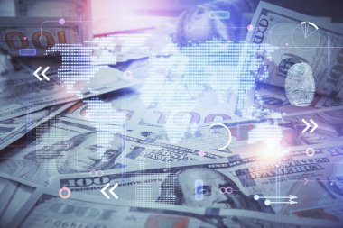 Dünya haritasının arka plandaki dolarları iki katına çıkarması. Uluslararası kavram.