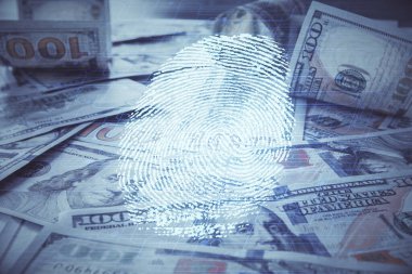 Parmak izi taramasının arka planda iki kez görüntülenmesi. Güvenli erişim kavramı.