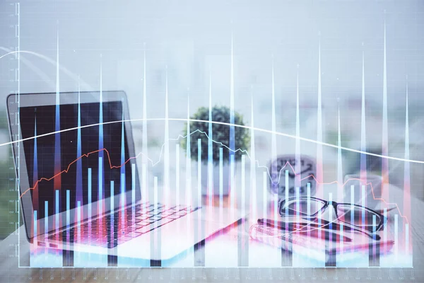 Forex Chart Hologram Table Computer Background Double Exposure Concept Financial — Stock Photo, Image