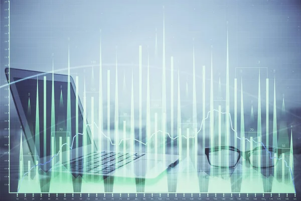 Hologram Forex Stole Počítačovým Pozadím Dvojité Vystavení Koncepce Finančních Trhů — Stock fotografie