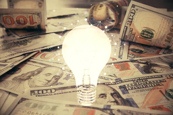 Kaksinkertainen Valotus Lamppu Piirustus Yli Usa Dollaria Laskun Tausta Idean — kuvapankkivalokuva