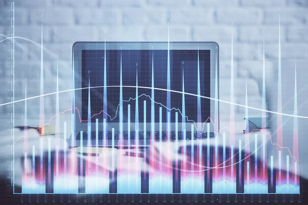 Stock Market Graph Table Computer Background Multi Exposure Concept Financial — Stock Photo, Image