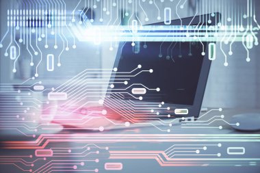 Bilgisayar ve teknoloji temalı Hud 'a çifte maruz kalma. Yenilik kavramı.