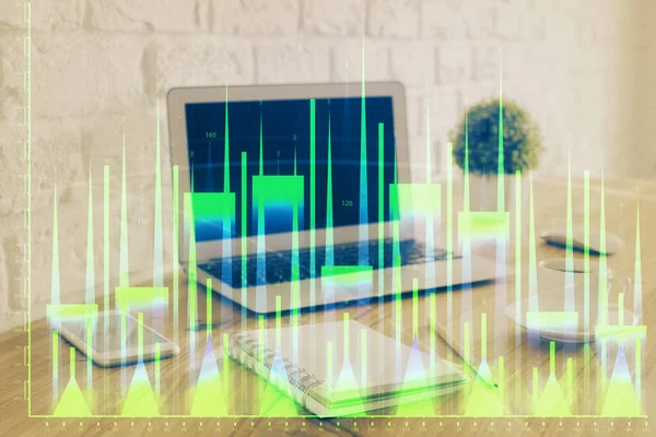 Hologram Burzy Nakreslený Pozadí Osobního Počítače Multi Expozice Pojem Investice — Stock fotografie