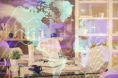 Hisse senedi borsası çizimine ve ofis iç planına çok maruz kalmış. Mali analiz kavramı.