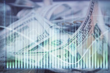 Önx grafiğinin arka plandaki dolarları iki katına çıkarması. Finans piyasası kavramı.