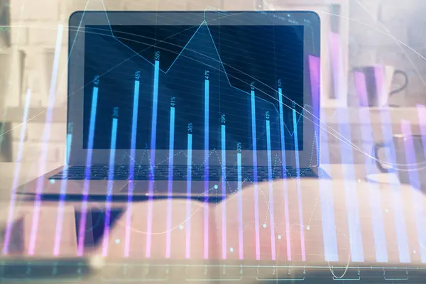 Stock Market Graph Table Computer Background Multi Exposure Concept Financial — Stock Photo, Image