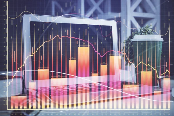 Forex Market Graph Hologram Personal Computer Background Multi Exposure Concept — Stock Photo, Image