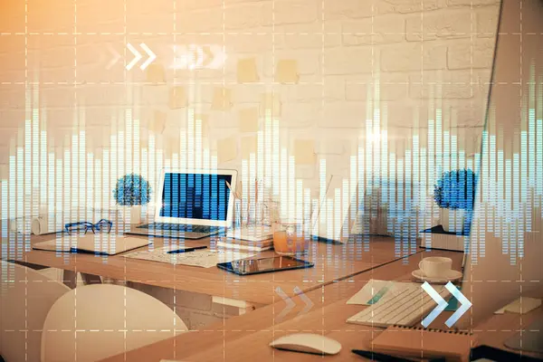 Multi Exposure Stock Market Chart Drawing Office Interior Background Concept — Stock Photo, Image
