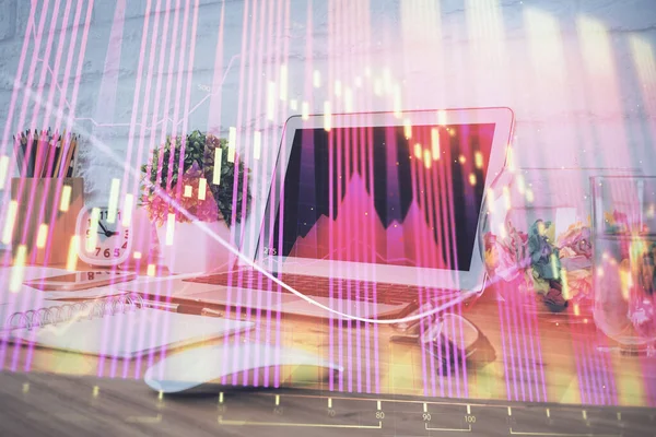 Hologramm Des Finanzmarktgraphen Und Hintergrund Mehrfachbelichtung Konzept Des Forex — Stockfoto