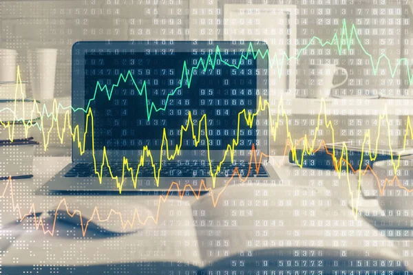 Ologramma Del Grafico Del Mercato Finanziario Personal Computer Sullo Sfondo — Foto Stock