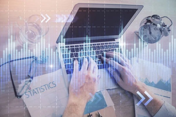 Multi Exposure Forex Graph Man Working Computer Background Concept Market — Stock Photo, Image