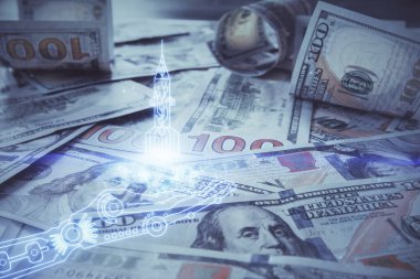 Amerikan dolarlarının arka planında iki kez açılışa maruz kalma. Genç iş konsepti.