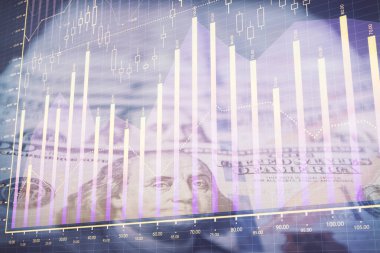 Önx grafiğinin arka plandaki dolarları iki katına çıkarması. Finans piyasası kavramı.