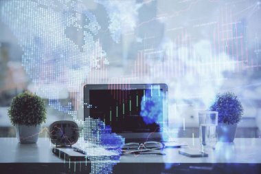 Borsa grafiği ve bilgisayar geçmişi olan tablolar. Çifte maruziyet. Mali analiz kavramı.