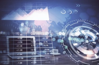 Borsa grafiği ve bilgisayar geçmişi olan tablolar. Çifte maruziyet. Mali analiz kavramı.