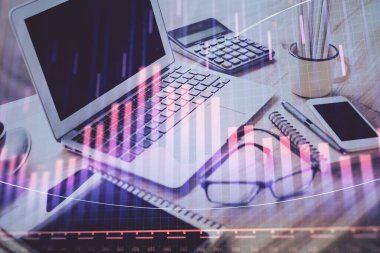 Borsa grafiği ve bilgisayar geçmişi olan tablolar. Çifte maruziyet. Mali analiz kavramı.