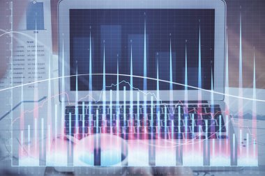 Borsa grafiği ve bilgisayar geçmişi olan tablolar. Çifte maruziyet. Mali analiz kavramı.