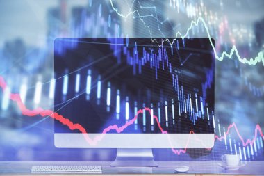 Borsa grafiği ve bilgisayar geçmişi olan tablolar. Çifte maruziyet. Mali analiz kavramı.