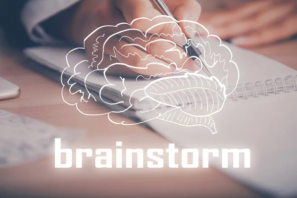 Defterine Yakın Çizimleriyle Yaratıcı Çizimler Yapmaya Başla Beyin Fırtınası Kavramı — Stok fotoğraf