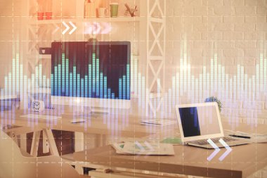 Finansal grafik çizimine ve ofis içi arka planına çifte maruz kalma. Borsa konsepti.