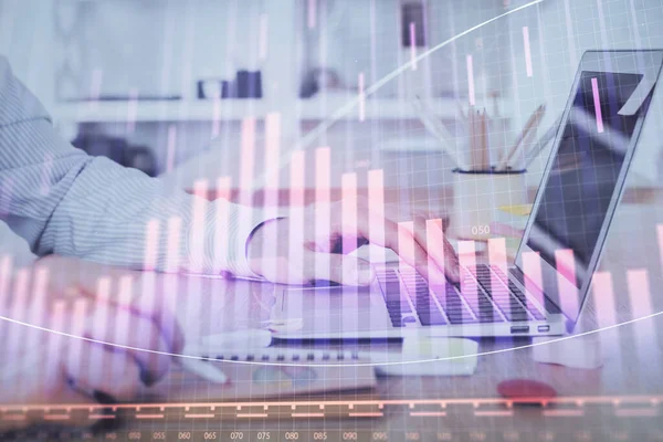 Multi Exposure Stock Market Graph Man Working Laptop Background Concept — Stock Photo, Image